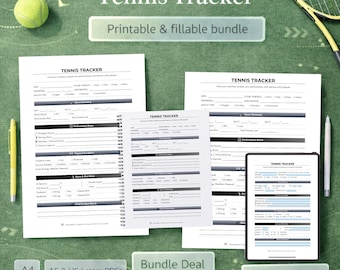 Registro de tenis imprimible y rellenable / Registro de partidos / Diario de estadísticas de tenis / Planificador de entrenamiento