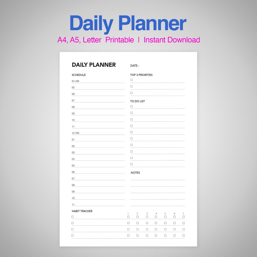 Daily Schedule Planner Printable (PDF Pattern) - Etsy
