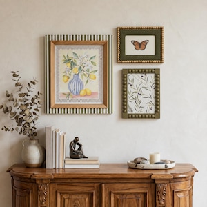Esthetische, minimalistische fotolijsten voor aan de muur, gestreepte fotolijst van 4x6/5x7/8x10 inch voor kamer- en tafeldecoratie, olijf- en citroenkleurige kunstlijst.