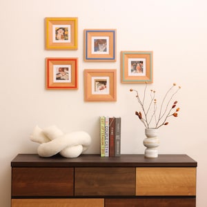 Luxury Aesthetic Gallery Wall Picture Frames, Solid Wood Colorful Square Frame Set, Handmade Style 4x4 Mat Frame for Desk, Mother's Day Gift