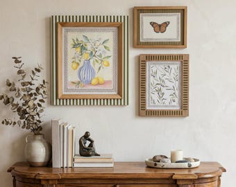 Aesthetic Minimal Wall Art Picture Frames, Striped 4x6/5x7/8x10 Photo Frame for Room Table Decor, Olive & Lemon Art Frame