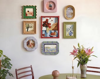 Unique Whimsical Vintage Picture Frame for 4x4, 4x6, 9x11 Photo, Eclectic Retro Photo Frame Set, Beaded & Velvet Gallery Wall Frame for Home