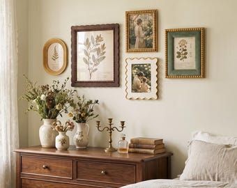 Juego de marcos de pared estilo galería vintage, tamaños surtidos, juego de marcos decorativos, collage de marcos de fotos florales, marcos de escritorio o mesa, regalo para colgar en la pared