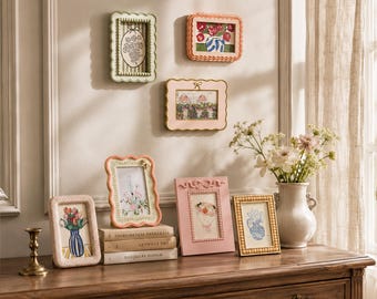 Geschulpte kunst fotolijsten, 4 x 6/5 x 7 fotolijst Franse vintage esthetiek voor galerijmuren, Cottagecore Home Decor,