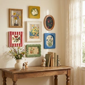 Shabby Chic Photo Frame Set, Decorative Wall Art Set, Mixed Media Colorful Picture Frames for Bedroom Living Room, Unique Gallery Wall Kit