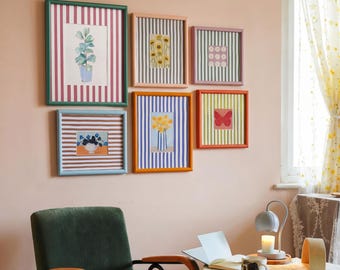 Colorful Scandi Gallery Wall Picture Frames, Modern Grandmillennial Room Decor, Pastel Coastal Grandmother Home Decor, Mother's Day Gift