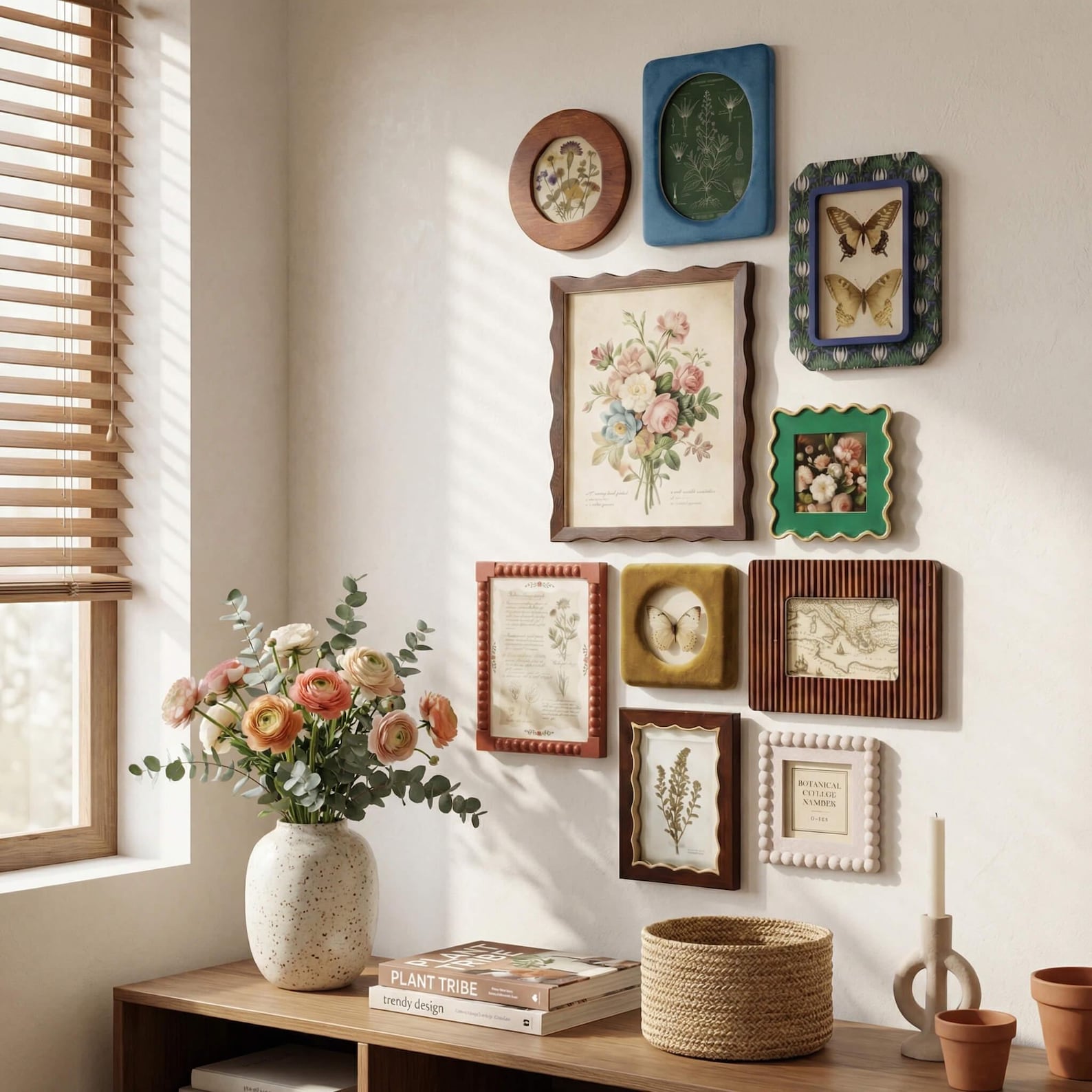 Vintage Eclectic Picture Frame Set, Boho Gallery Wall Frames, Multiple Sizes 4x6 5x7 8x10, Shatterproof Acrylic Photo Frames for Home Decor