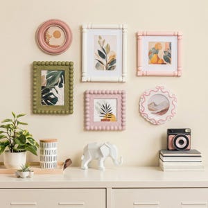 Pastel Beaded Picture Frame Set, 4x6/6x8 Vintage Bubble Photo Frames for Home Decor, Wall & Tabletop Display, Cottagecore Nursery Decor