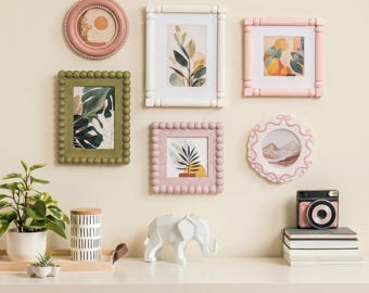 Pastel Beaded Picture Frame Set, 4x6/6x8 Vintage Bubble Photo Frames for Home | Nursery Decor, Wall & Tabletop Display, Gift for Her
