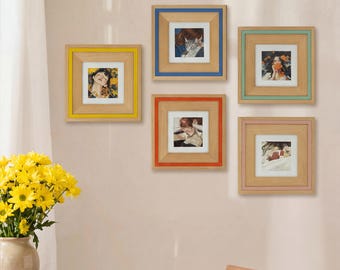 Luxury Aesthetic Gallery Wall Picture Frames, Solid Wood Colorful Square Frame Set, Handmade Style 4x4 Mat Frame for Desk, Mother's Day Gift