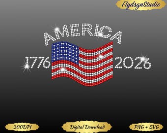 Bandiera americana del 250° anniversario con strass PNG (Download digitale)