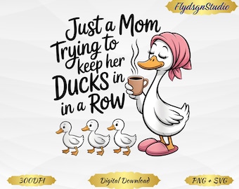 Lustige Entenmutter PNG, Mutter versucht, Enten in Reihe zu halten (Digitaler Download)