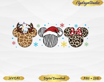 Animal Print Mickey Christmas PNG, Safari Holiday Design (Digital Download)