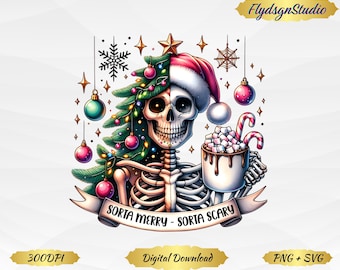 Sorta Merry Sorta Scary Weihnachten PNG: Skelett Urlaub Sublimation (Digitaler Download)