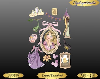 Vintage Disney Tangled Rapunzel Floral Png, Princess Rapunzel Png, Lost Princess Png, Magic Kingdom, Rapunzel Coquette Bows Png File