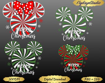 Minnie Mickey Peppermint Swirl Christmas PNG (Digital Download)