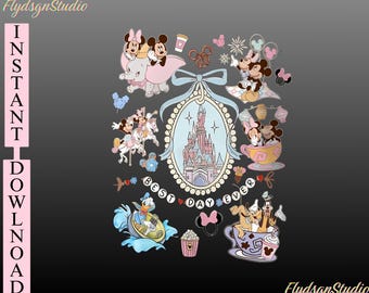 Retro kokette Schleifen Mickey und Minnie PNG, Disney World Png, Mädchen Reise Png, BTW Magic Kingdom Png, Disneyland passende Mädchen Png