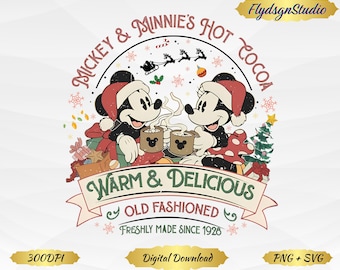 Retro Mickey Minnie Hot Cocoa Christmas PNG (Digital Download)