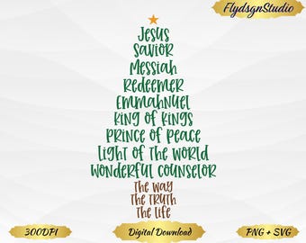 Christlichen Weihnachtsbaum PNG, Namen von Jesus (Digitaler Download)