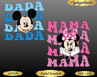 Micky Maus Papa und Minnie Mama PNG, Familienausflug Digital Download