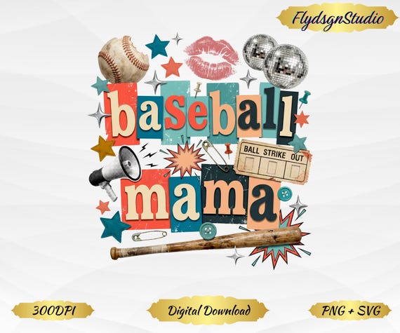 Baseball Mama PNG, Sports Mom Shirt Design (Digital Download, 300DPI, 5400x4500 px )