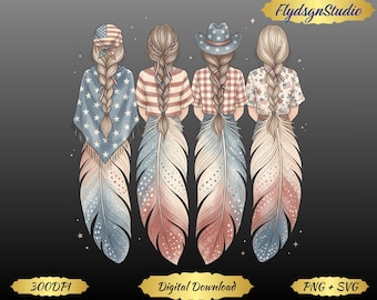 Vaterländische Cowgirls PNG, Retro Amerika Flagge 4. Juli Design (Digitaler Download)