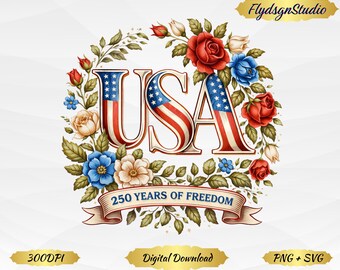 Design per maglietta retrò floreale per il 250° anniversario degli USA (download digitale)