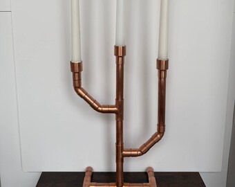 Tall Copper Candle Holder for 3 Candles – Industrial Decor