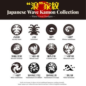 Conjunto de Kamon de olas japonesas (12 diseños) | Símbolos del escudo samurái | Patrón Seigaiha | Diseño tradicional japonés | SVG PNG EPS