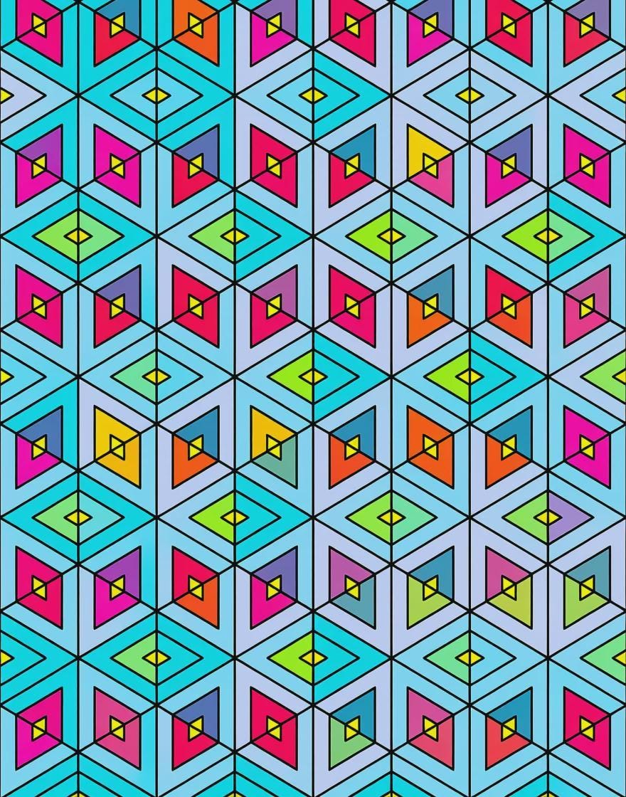 Tessellation Coloring Book, Mathematical Penrose Tiling Art (digital ...