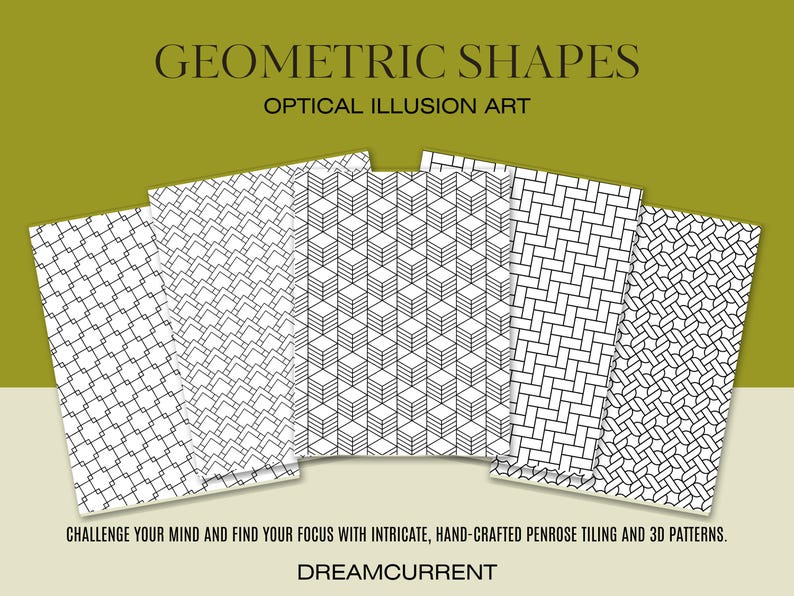 Tessellation Coloring Book, Mathematical Penrose Tiling Art (digital ...