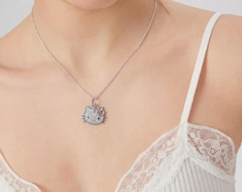Schneller Versand hallo kitty Diamant Charme Silber überzogene Halskette Geschenk