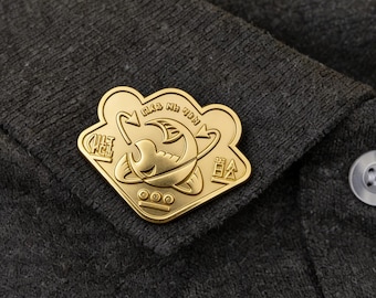 Insignia dorada de Grizzco de Splatoon 3 - Pin de latón macizo de Salmon Run - Broche del Sr. Grizz