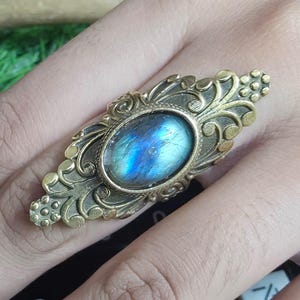 Handmade Labradorite Brass Ring | Natural Blue Flash Gemstone Statement Ring | Vintage Boho Artisan Ring | Women's Jewelry Gift