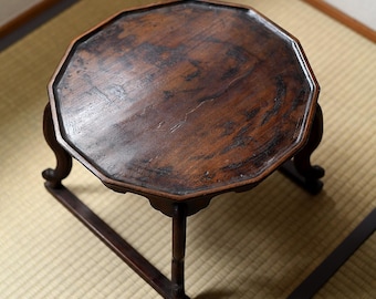 Mesa Soban coreana antigua, mesa de té de madera estilo dinastía Joseon, pequeño escritorio de comedor octogonal con patas de tigre, muebles antiguos asiáticos Wabi-Sabi.