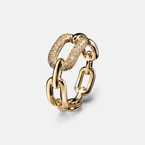 Moissanite Curb Chain Ring 925 Sterling Silver Ring With Three Micron Gold Plating