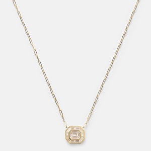 Paperclip Pendant Necklace With Moissanite 925 Sterling Silver With Three Micron Gold Plating