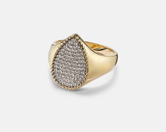 Pear Pave Moissanite Ring, 925 Sterling Silver With Three Micron Jewelry