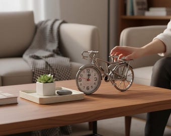 Vintage Bicycle Table Alarm Clock Arabic Numerals Decorative Desktop Clock