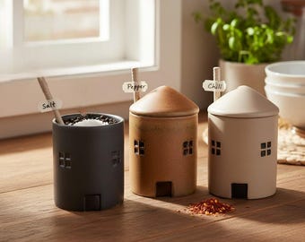 Keramische kruidenpot met deksel en lepel Leuke opbergpot voor keukenkruiden