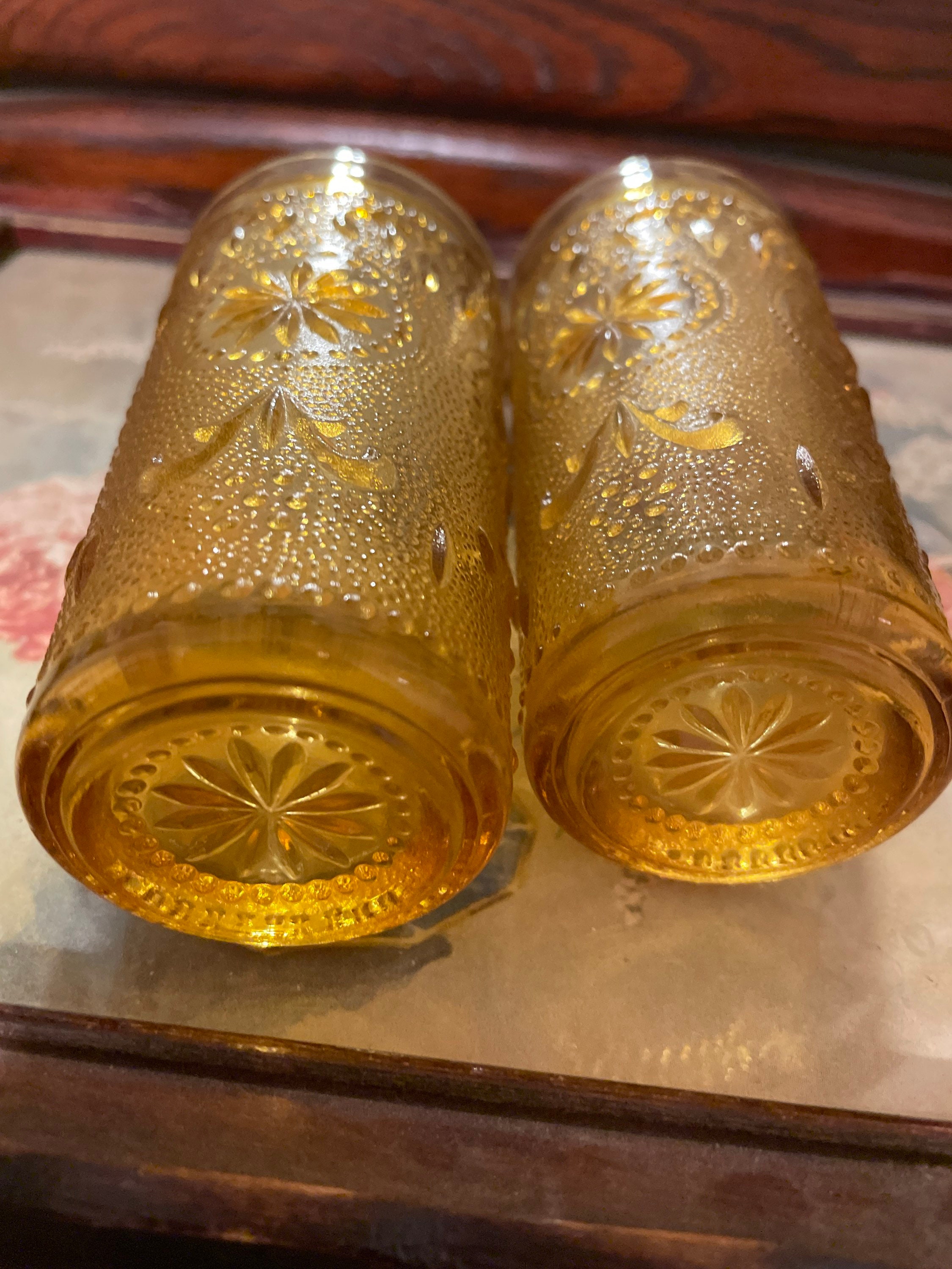 2 Vintage Indiana Glass /Tiara Amber Juice Glasses Etsy