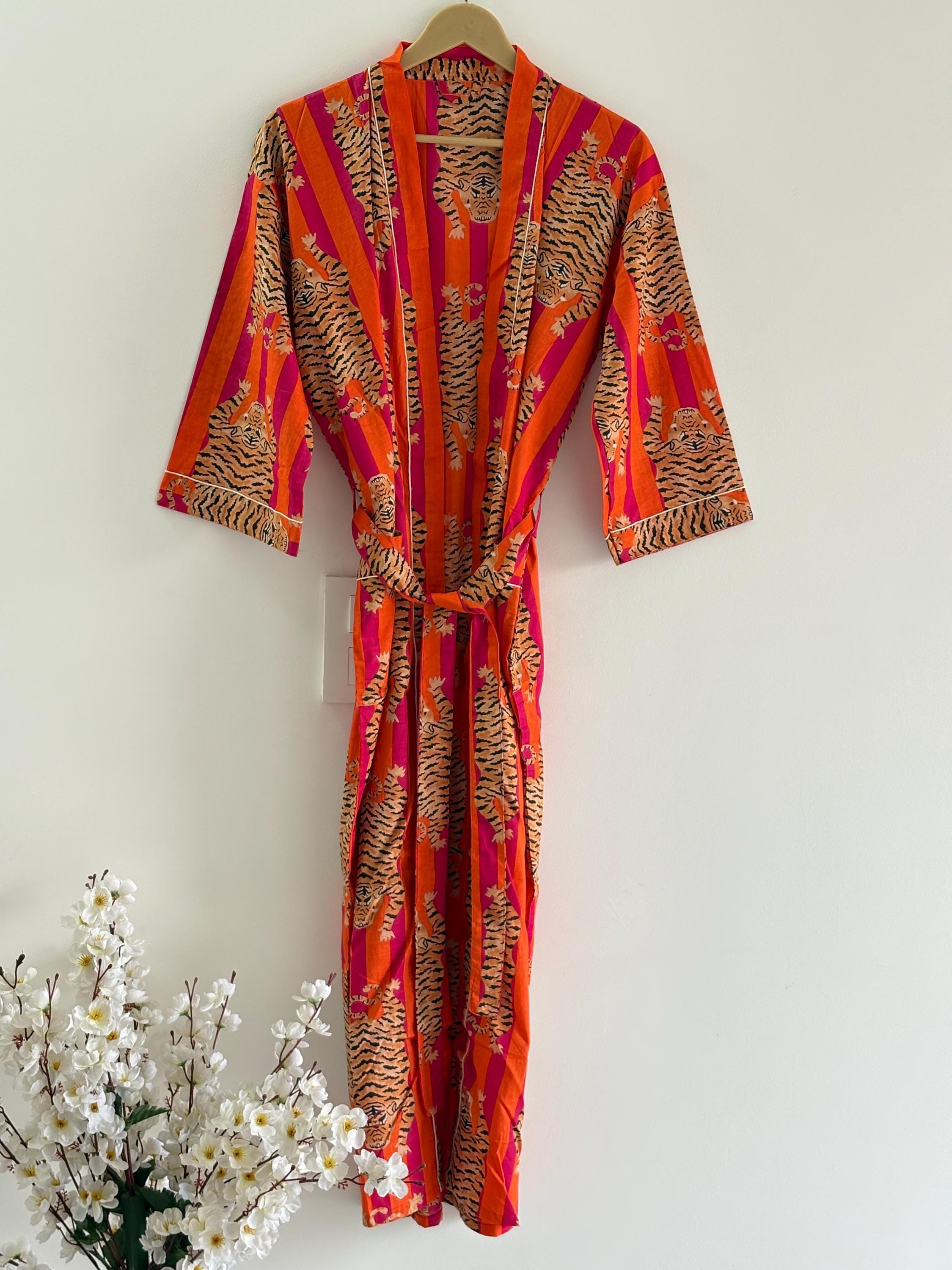 Tiger Robe Vs Tiger Print Cotton Kimono Robe, Hand Block Printed Indian Loungewear - Etsy