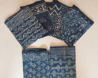 Indigo Dabu Print Cotton Fabric, Hand Block Printed Indian Material