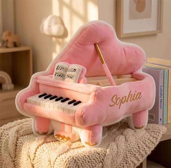 Custom Name Piano Plush Pillow, Personalized Piano Pillow for Kids, Music Lover Gift, Cute Pink Piano Decor