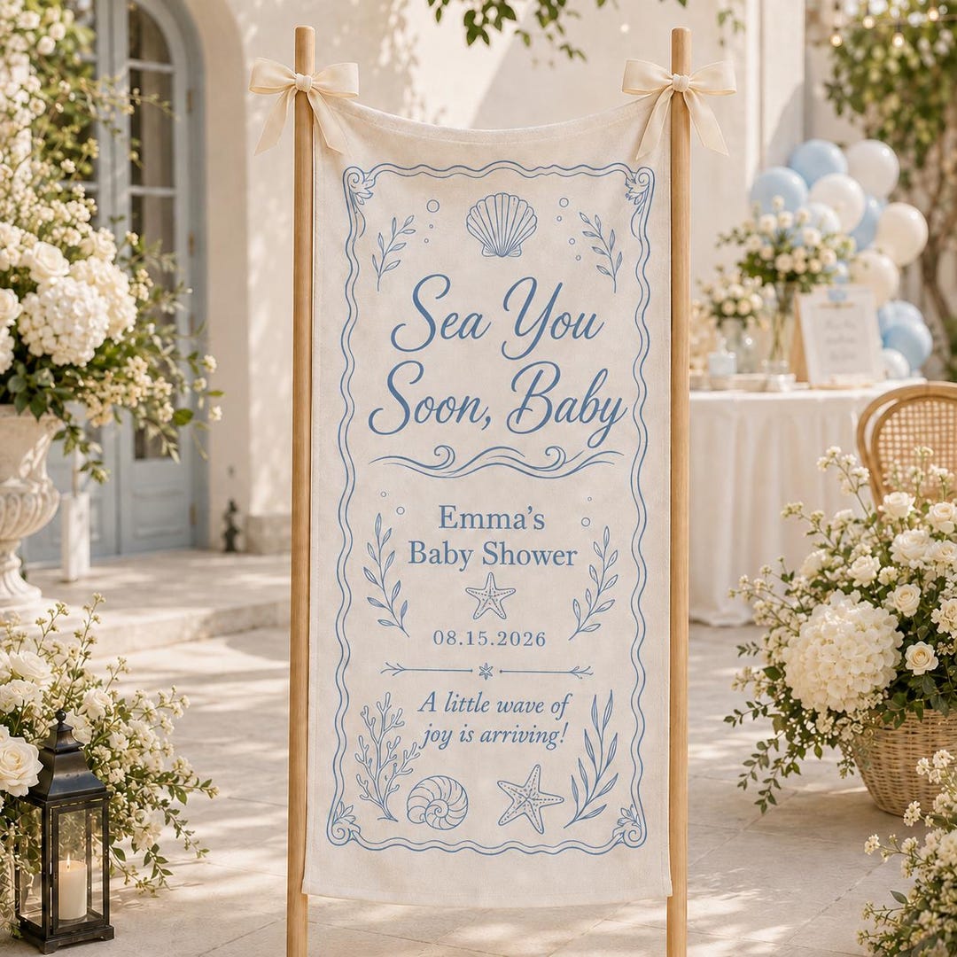 Sea You Soon Baby Shower Banner, Ocean Theme Tapestry, Personalized ...