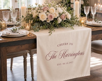 Personalized Wedding Table Runner, Custom Last Name Sweetheart Table Decor, Mr and Mrs Reception Banner, Wedding Gift, Established Date Sign