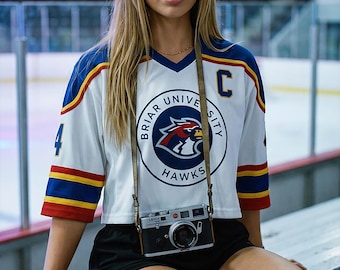 Briar University Graham 44 Crop Top Hockey Jersey, Off-Campus Jersey, Hockey Romance Football Jersey | Di Laurentis Hockey Shirt