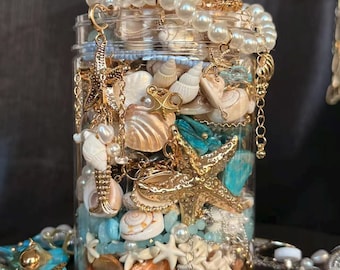 Ocean Mystery Schmuckglas, Strand Schmuck Geschenkbox, Muschel Seestern Perle Schmuck, Sommer Geschenk für Ocean-Liebhaber