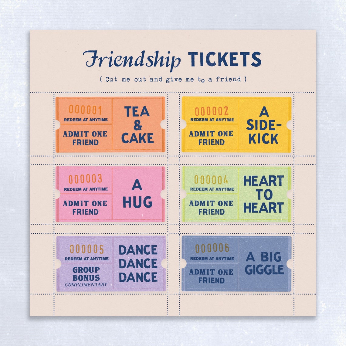 Friendship Ticket Charity Greeting Card Etsy