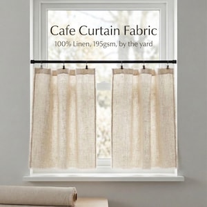 Leinen Cafe Stoff Vorhangstoff, 100% Flachs Leinen, Sandgewaschen, 195g/m2, Nähen für kleine Fenster Vorhang